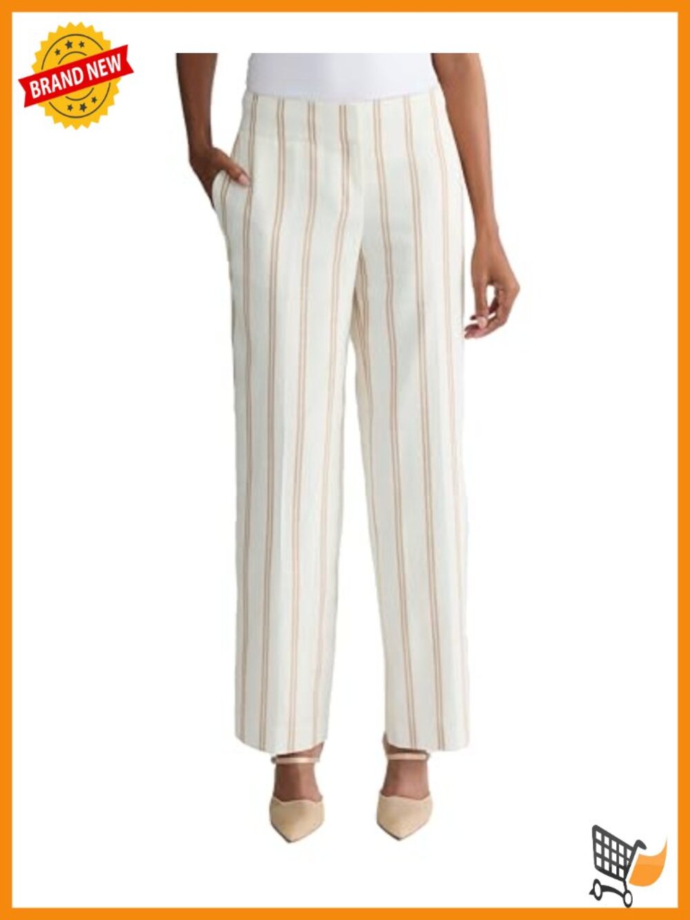 Wide Leg Dress Pants Mid Rise Zip Closure Striped